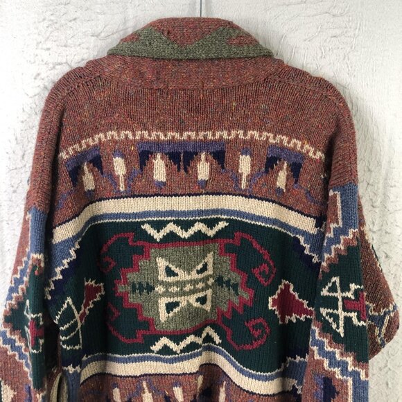 Vintage Twickers Cardigan Sweater Men L Brown Shawl Collar Aztec Wool Concho - Picture 11 of 16